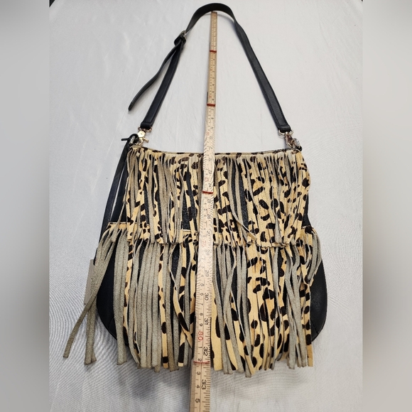 Urban Orginal Women's Brown/Black Leather Fringe  Animal Print Crossbody Bag - Picture 16 of 16